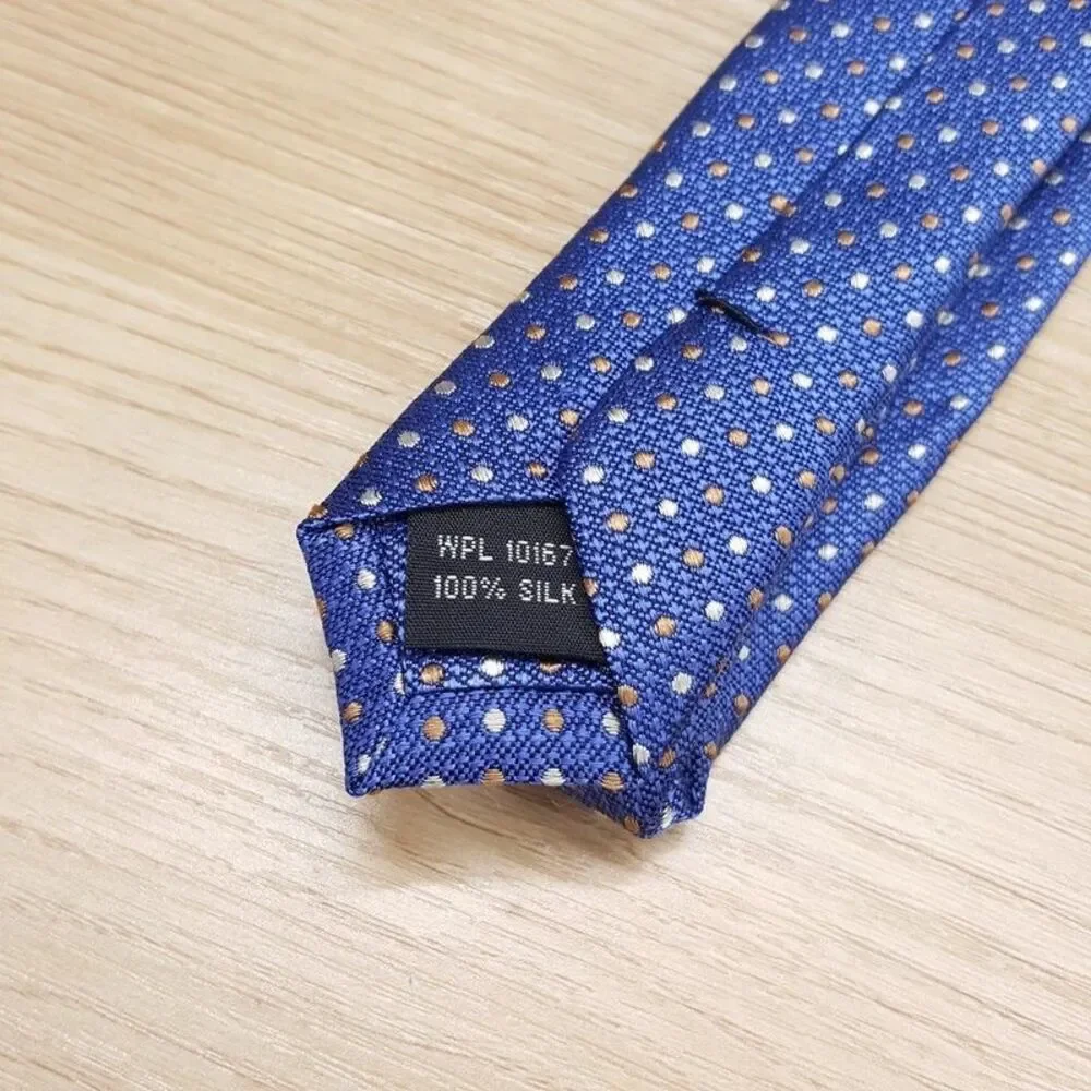 BLOOMINGDALES MENS STORE Neck Tie Blue Textured Dot 100% Silk Classic Necktie